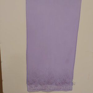 GODIVA CHOCOLATE 100% SILK SCARF SHEER EMBROIDERED 10"W x 46"L LAVENDER EUC